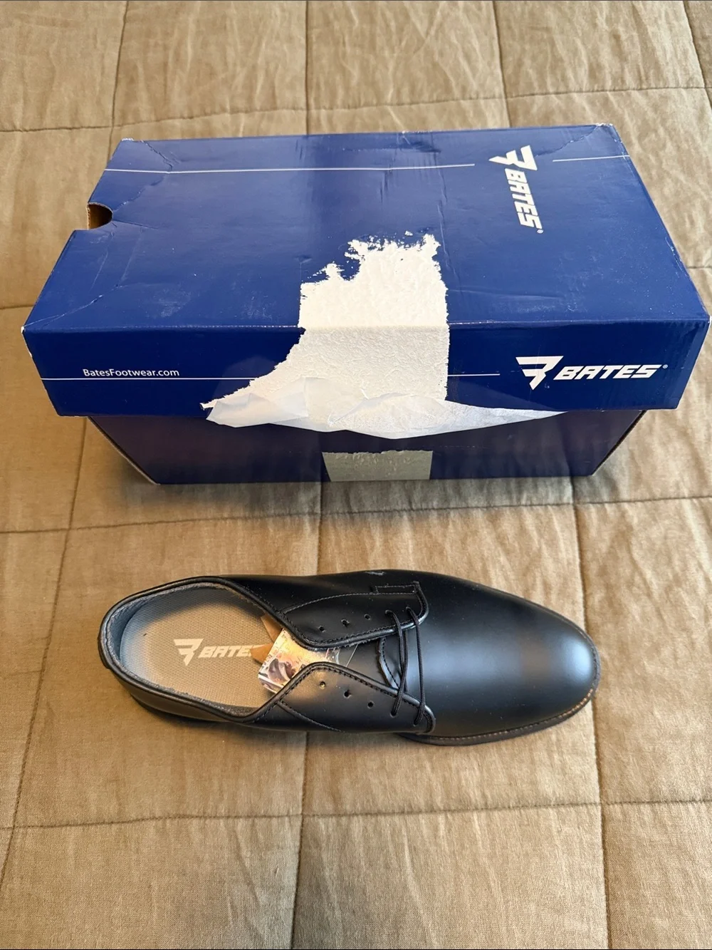Bates Black Leather Plain-Toe Oxford Lace-Up
